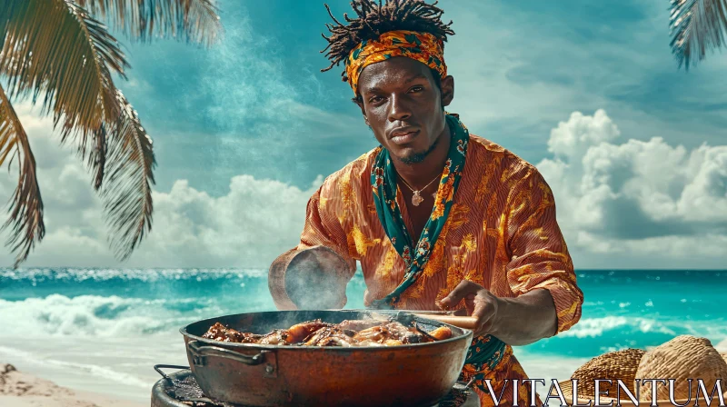 Seaside Chef: A Moment of Culinary Art AI Image