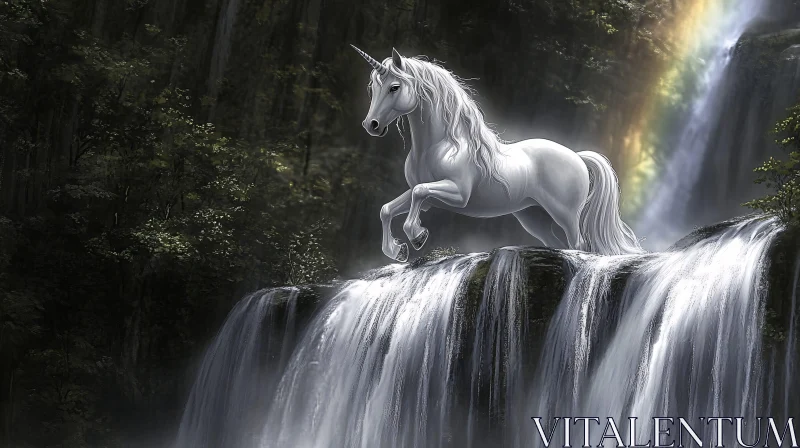 Mystical Unicorn by Waterfall