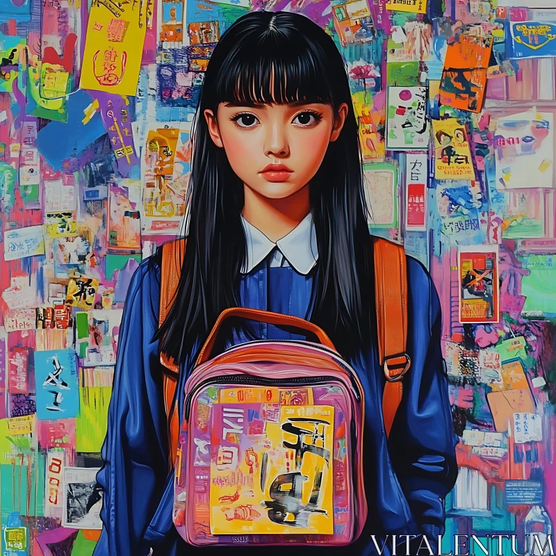 Young Girl with Backpack in Urban Setting