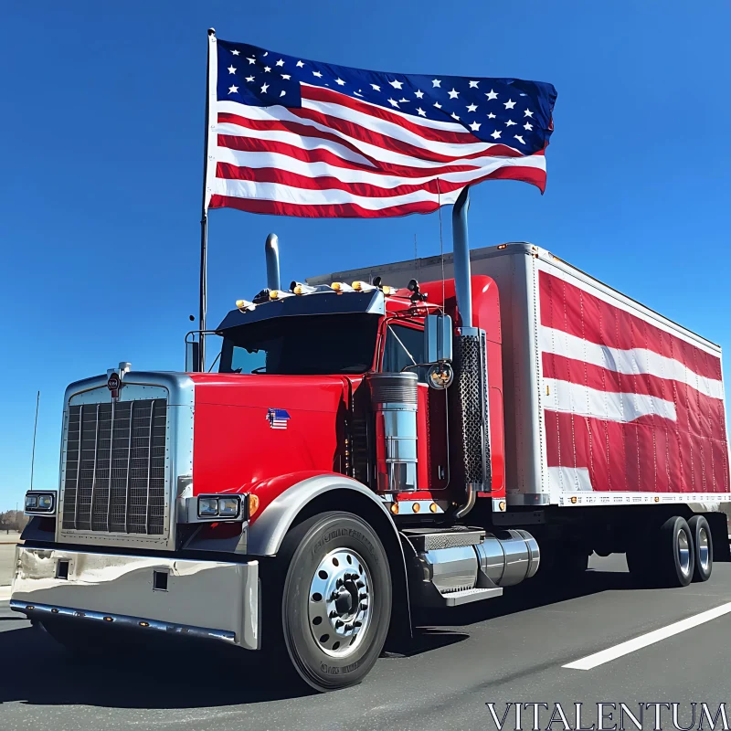 Red Truck with American Flag