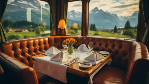 Captivating Train Window Table Setting with Mountain View
