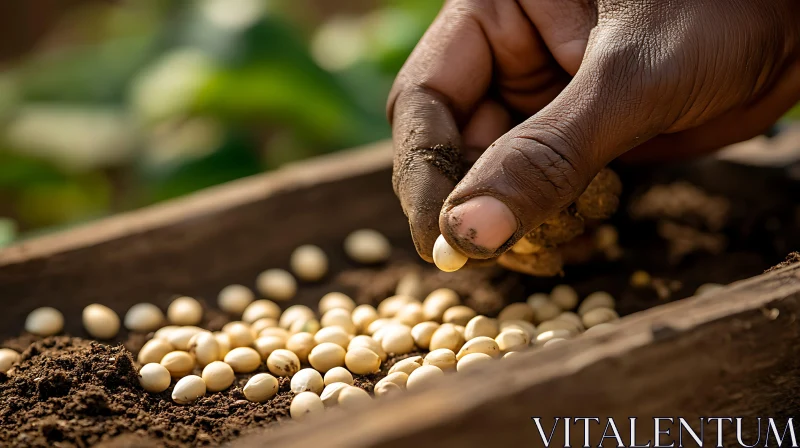 Close-up of Hand Planting Seeds AI Image