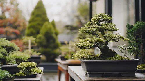 Miniature Green Bonsai Tree in Black Pot