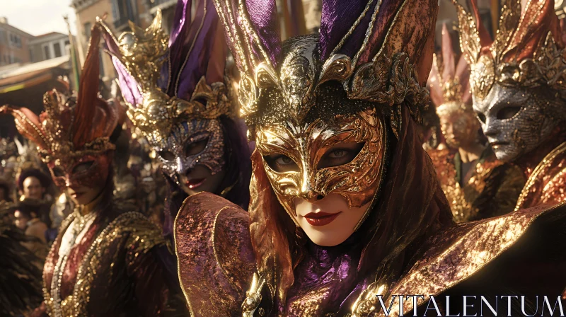 Ornate Masks at Venice Carnival AI Image