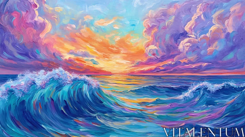 Dynamic Sea Waves Beneath a Radiant Sunset