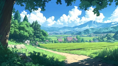 Peaceful Landscape with Path and Mountains