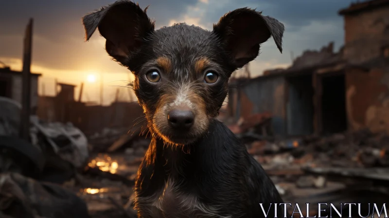 Dog Staring at Sunset amidst Wreckage: An Urban Fairy Tale