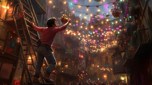 Festive City Lights and Flowers