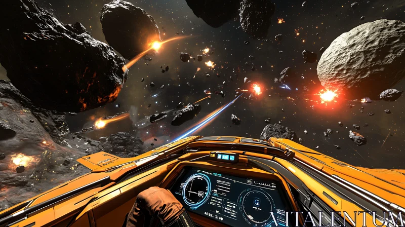 Spaceship Cockpit View in Asteroid Field