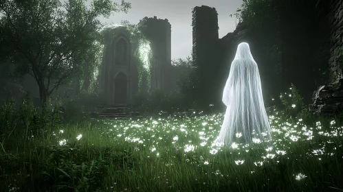 Ghostly Figure by Ancient Ruins
