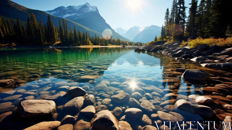 Mountainous Vistas: Serene Water and Rocks in Natural Wilderness AI Image