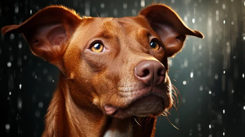 Rainy Day Canine - A Detailed Close-Up in Light Crimson and Bronze
