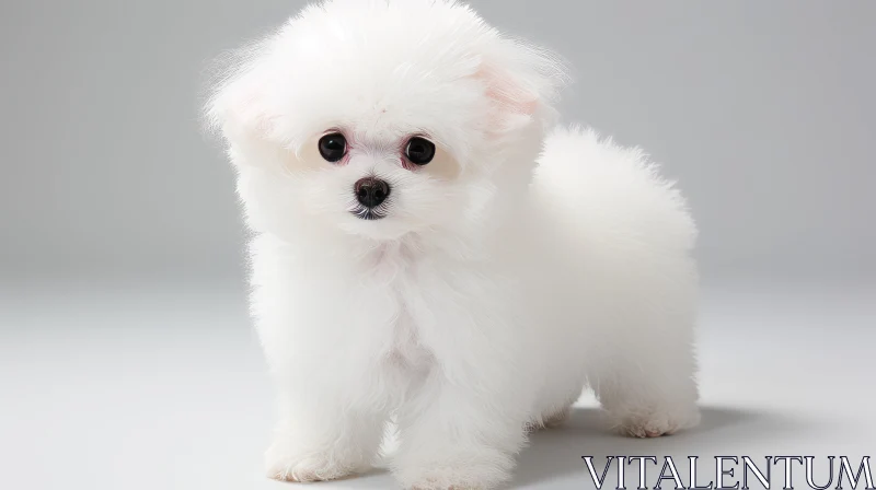 White Pomeranian Puppy on Grey - A Portrait of Timeless Artistry AI Image