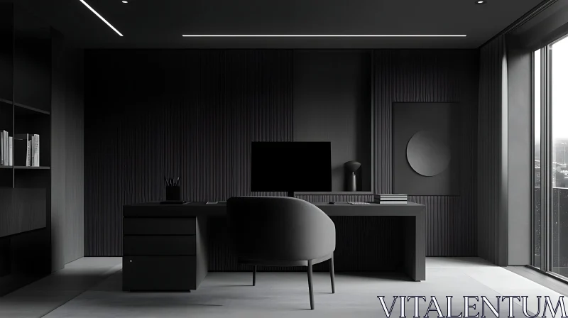 AI ART Modern Minimalist Dark Home Office