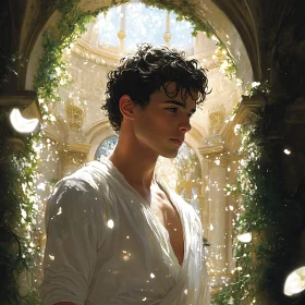 Sunlit Man in Ivy Archway