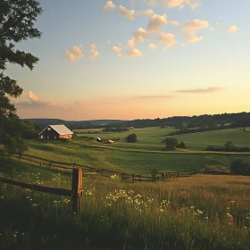 Pastoral Scene with Barn and Meadow