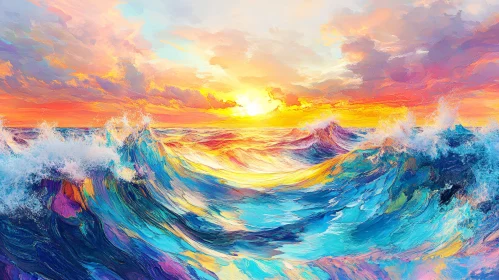 Colorful Ocean Waves at Sunset