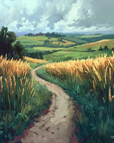 Country Road Through Wheat Field Art