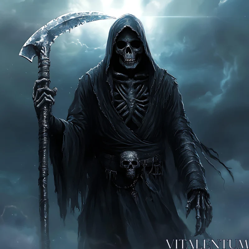 AI ART Black Cloaked Skeleton with Scythe