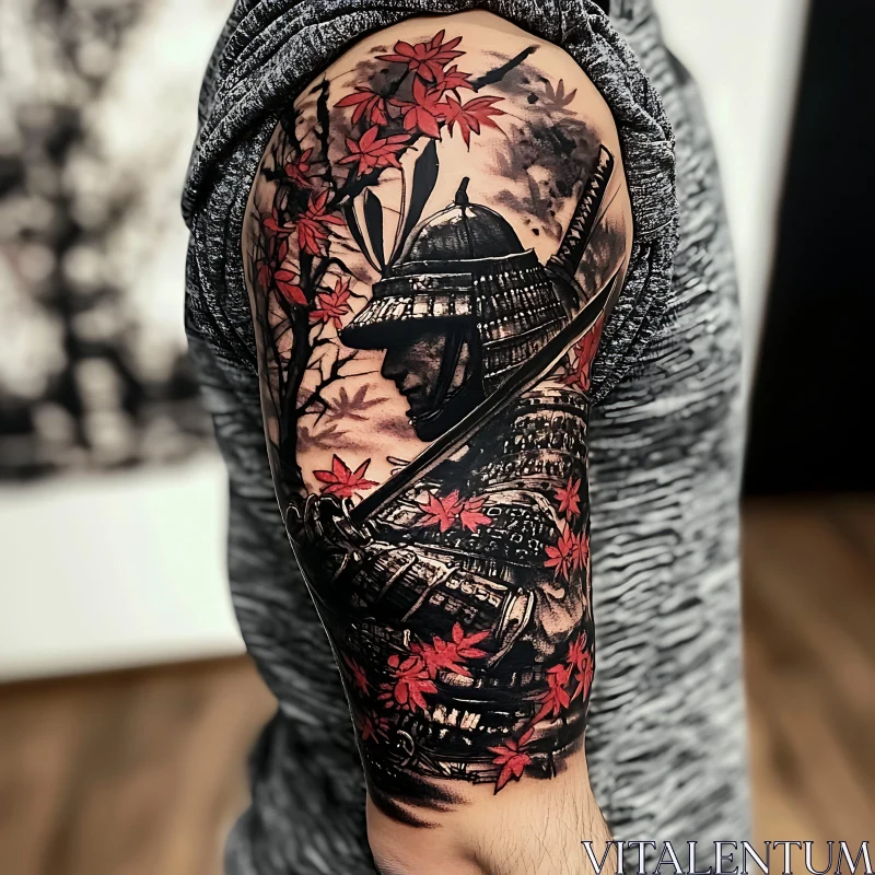 Japanese Samurai Tattoo Art AI Image