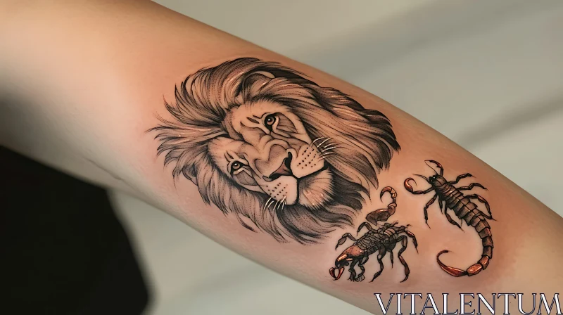 Lion Head and Scorpions Tattoo Art AI Image