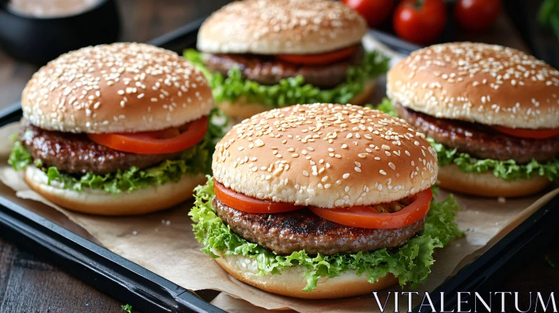 Delicious Sesame Bun Burgers AI Image