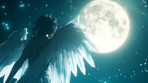 Moonlit Angel with Wings Spread Wide