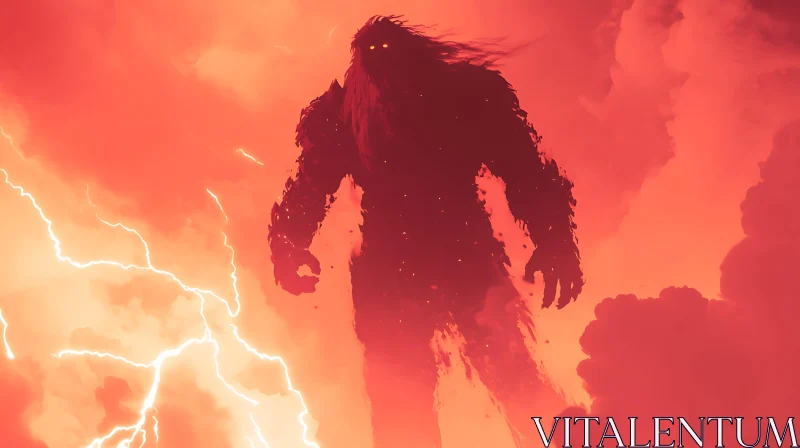 AI ART Silhouette of a Monster Against Lightning