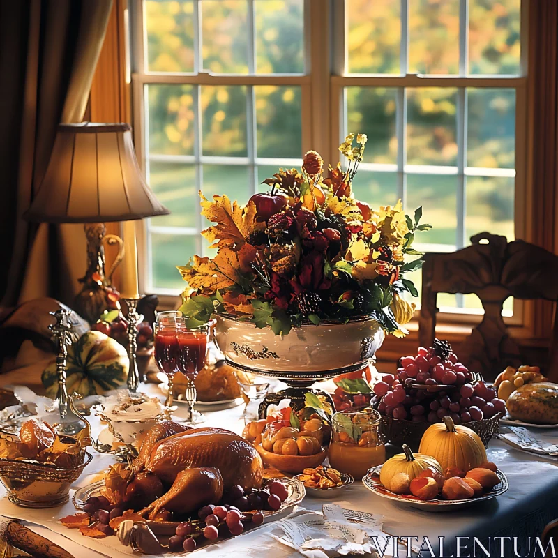 Autumnal Thanksgiving Table AI Image