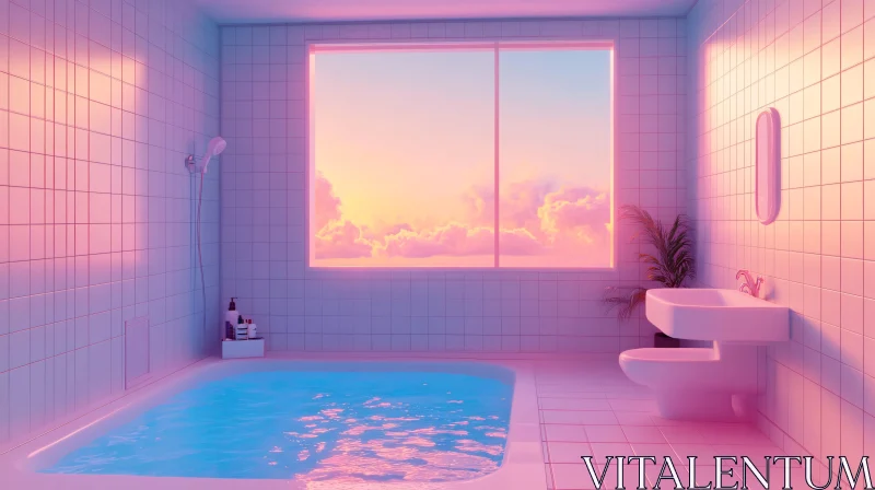 AI ART Tranquil Bathroom with Sunset Window