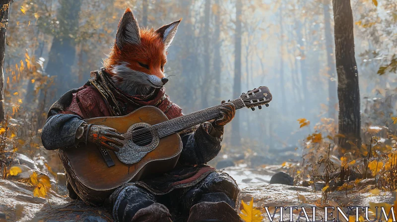 AI ART Fox Playing Guitar in Autumn Forest