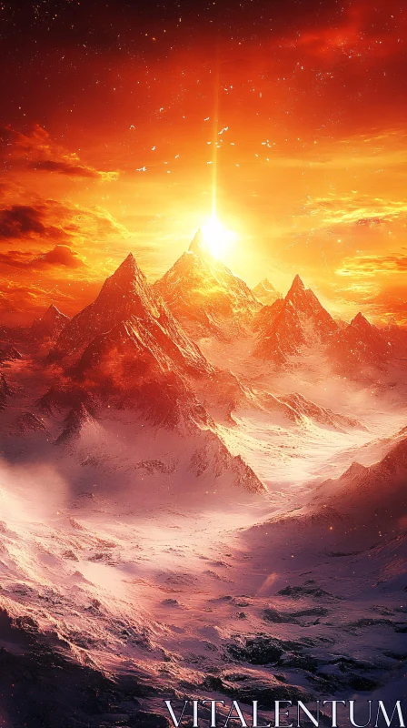 Sunset Over Majestic Snowy Mountains AI Image