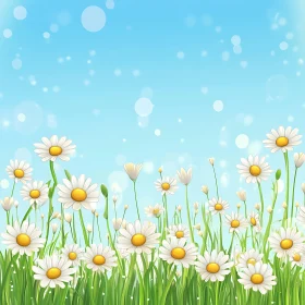 Field of Daisies under Blue Sky