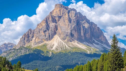 Sunlit Mountain Peak and Serene Landscape AI Image