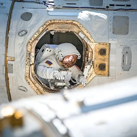 Spacesuit in Space Station Hatch