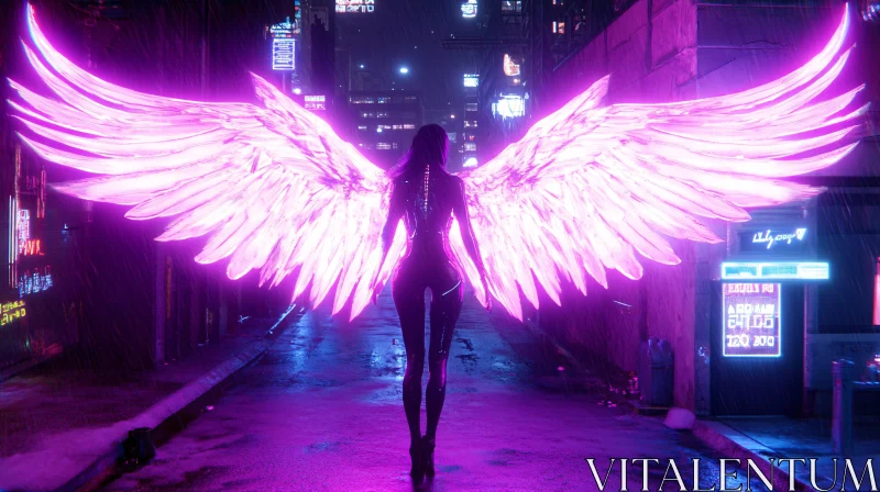 AI ART Winged Figure in Neon Cityscape