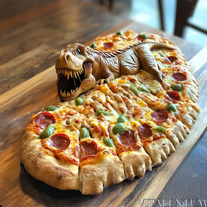 Dinosaur Themed Pepperoni Pizza AI Image