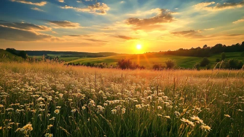 Daisy Field at Sunset