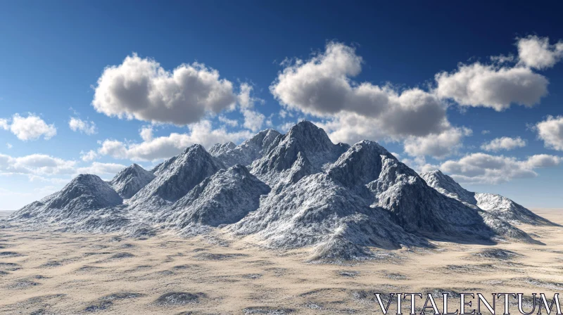 Rocky Peaks and Desert Plain Under Blue Sky AI Image