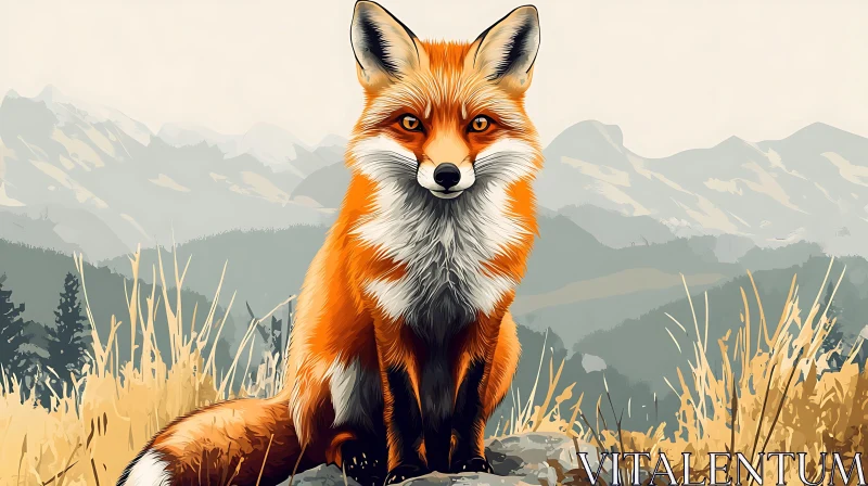 Wild Fox in Mountain Landscape AI Image