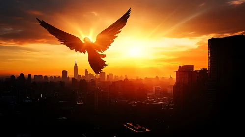 Sunset Angel Over Urban Landscape