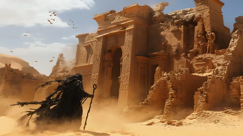 Desert Ruins and Mysterious Figure