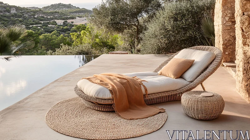 Serene Outdoor Lounge Area with Wicker Furniture AI Image