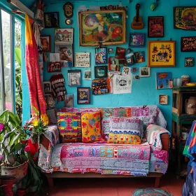 Bohemian Home Interior with Colorful Textiles