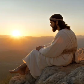 Man Contemplating Life at Mountain Sunrise