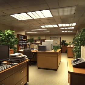 Office Space with Desks and Plants