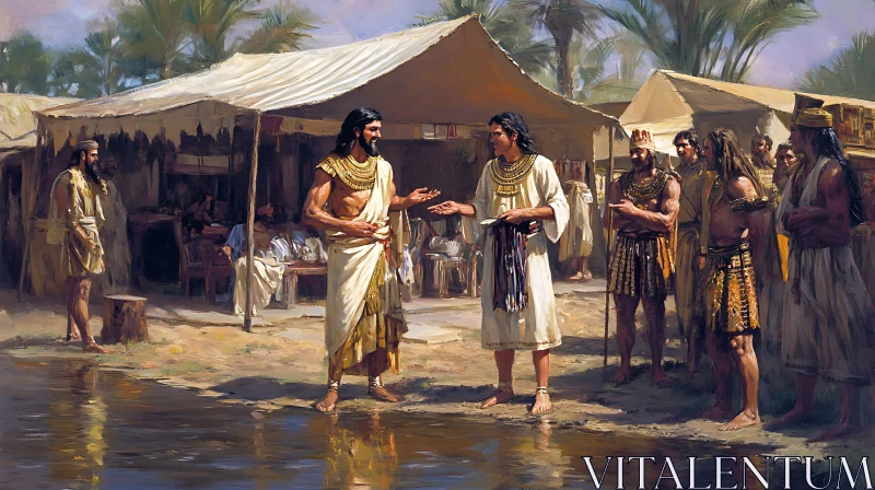 Egyptian Pharaohs Discussing by the Nile AI Image