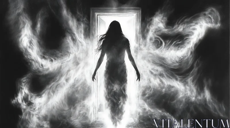 AI ART Monochrome Ghost Emerging from Doorway