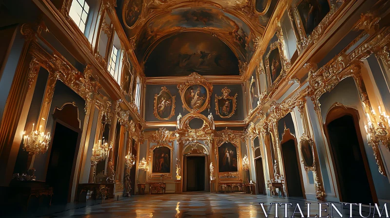 Grand Hall Interior with Painted Ceiling AI Image