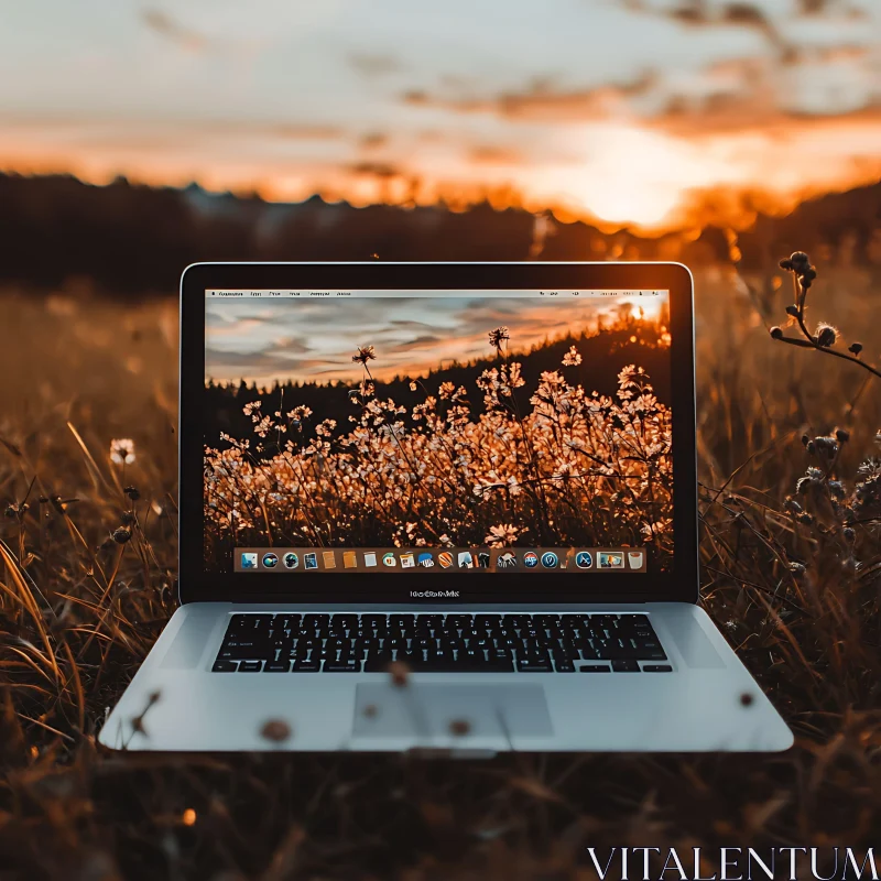 Open Laptop in a Field of Grass AI Image